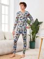 SHEIN Teenage Boys' Casual & Comfortable Gamepad Patterned Long Sleeve Pyjamas Set With Long Pants