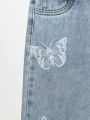 Girls' Butterfly Printed Straight Leg Jeans