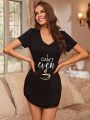 Slogan Graphic Lace Trim Nightdress