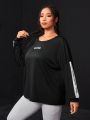 Yoga High Street Women'S Plus Size Round Neck Long Sleeve Sports T-Shirt With Letter Print