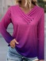 Plus Size Gradient Button Detail T-Shirt