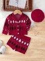 Baby Girls' Diamond & Zigzag Pattern Printed Sweater Set