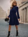 Mock Neck Lantern Sleeve Velvet Dress