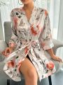 Women's Floral Print Belted Robe