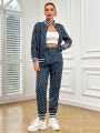 Ladies' Full Printed Zipper Front Jacket And Pants Set