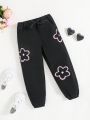 SHEIN Toddler Girls' Casual High Waist Jeans Capri Pants With Elastic Waist And Cuffs