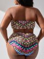 SHEIN Swim BohoFeel Plus Size Women'S Strapless Printed Bikini Set