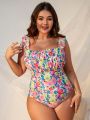 SHEIN Swim Mod Plus Size Women's Floral Print One-piece Swimsuit