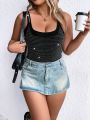 Plus Rhinestone Detail Tank Bodysuit