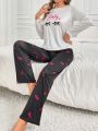 Women's Pajamas Set With Eyelash Print Pattern