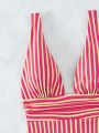 SHEIN Swim Vcay Striped Plunging Neck One Piece Swimsuit