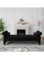 82 Inch End of Bed Bench with 2 Pillows Rolled Armed Ottoman Bench Velvet Bench Button Tufted Sofa Bench Upholstered Bench for Entryway, Living Room and Window