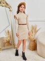 SHEIN Girls Turtle Neck Ruffle Trim Sweater Dress Without Belt