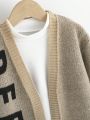 SHEIN Kids HYPEME Tween Girl 1pc Letter Pattern Drop Shoulder Duster Cardigan