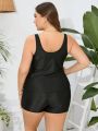 SHEIN Swim Classy Plus Size Women's Botanical Printed Sleeveless Tankini Swimsuit