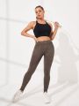 SHEIN VARSITIE Sports Knit High Waist Cropped Leggings With Stretch For Women