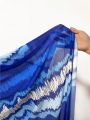 SHEIN Swim Mulvari Women'S Cover Up Blue Tie-Dye Gradient Overlay Mesh Cover Up