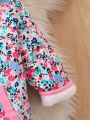 Baby Girl Allover Floral Print Fleece Lined Hooded Winter Coat