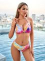 SHEIN Swim Y2GLAM Women'S Tie Dye Halter Neck Swimsuit Set