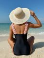 SHEIN Swim Chicsea Stand Collar Floral Spaghetti Strap One-Piece Swimsuit