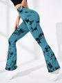 Tie Dye Wide Waistband Flare Leg Sports Pants