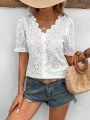 SHEIN VCAY Ladies' Hollow Out Embroidered Blouse