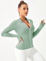 SHEIN Daily&Casual Thumb Hole Zipper Front Athletic Jacket
