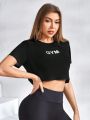 Daily&Casual Letter Printed Cropped Mesh Sports T-Shirt