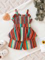 Baby Girl'S Elegant Striped Beachwear Halter Sleeveless Romper Shorts