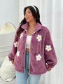 SHEIN Qutie Women's Plus Size Cute Purple Flower Furry Jacket