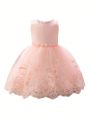 Baby Girls' 3d Floral Patchwork Embroidery Tulle Dress Formal Wear