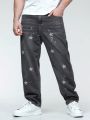 Men Plus Star Print Straight Leg Jeans