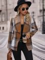 SHEIN Frenchy Plaid Waterfall Collar Open Front Overcoat