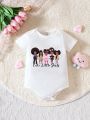 Baby Girls' Basic Casual Short Sleeve Bodysuit With Cute Girl Pattern