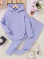 Little Girls' Hooded Long Sleeve Sweatshirt And Pants Set