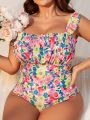 SHEIN Swim Mod Plus Size Women's Floral Print One-piece Swimsuit