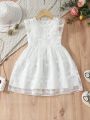 Girls' Fashionable Embroidery & Mesh Open Chest White Dress