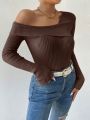 SHEIN Essnce Asymmetrical Neck Ribbed Knit Sweater