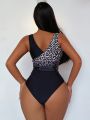 SHEIN Swim Chicsea Gradient Leopard Print Wrap & Tie Design One Piece Swimsuit