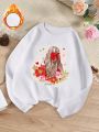 Tween Girl Floral & Figure Graphic Thermal Lined Sweatshirt