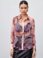 SHEIN BIZwear Women's Tie Dye Sheer Mesh Shirt