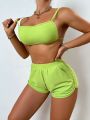 SHEIN Swim Basics Women's Backless Camisole Top And Shorts Swimsuit Set