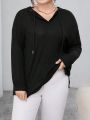 SHEIN Essnce Plus Size Solid Color Long Sleeve Casual Hooded T-Shirt