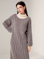 SHEIN Mulvari Color Block Turtleneck Lantern Sleeve Sweater Dress