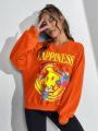 SHEIN EZwear Cartoon & Letter Graphic Drop Shoulder Sweatshirt