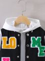 1pc Girls' Button Up Baseball Jacket With Letter Print