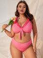 SHEIN Swim Mod Plus Size Women's Ruffle Trimmed Ribbed Swimwear Set