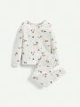 Cozy Cub Baby Girl Snug Fit Cherry Letter Print Round Neck Long Sleeve Pullover And Long Pants Pajama Set, 4pcs