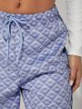Luxe Drawstring Waist Mixed Fabric Denim Pants