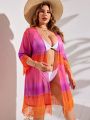 SHEIN Swim Vcay Plus Size Women's Gradient Fringe Sleeve Kimono Cardigan